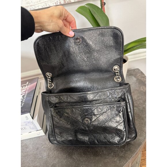 Saint Laurent Black Crinkled Calfskin Matelasse Monogram Medium Niki Bag - Picture 9 of 14